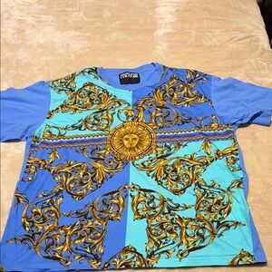 Versace Jeans Collection Blue & Turquoise Baroque Print Short Sleeve Tee XXL